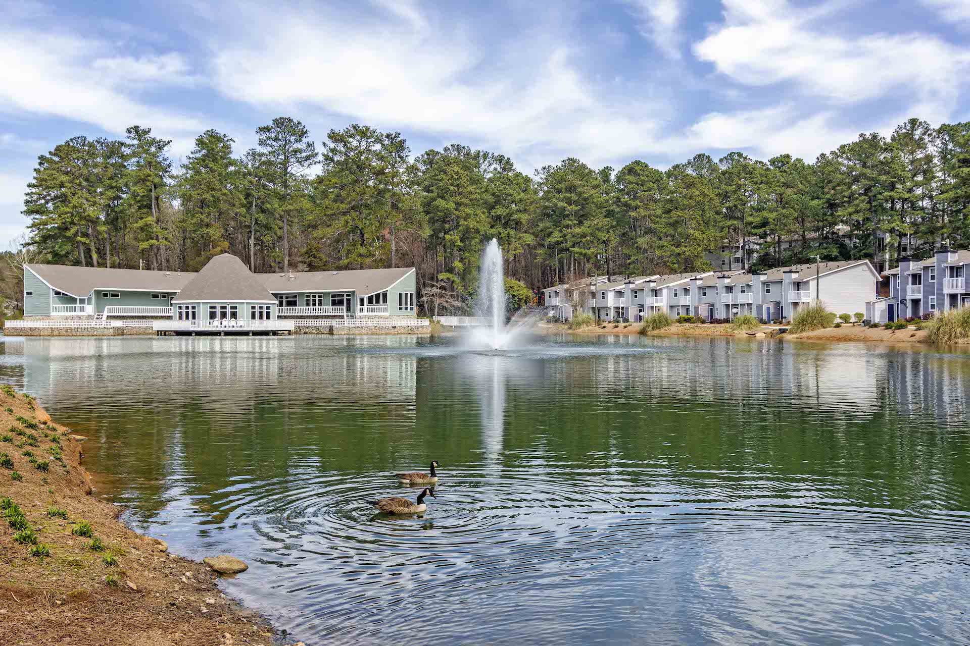 Across the lake view of Elliot Roswell apartment community