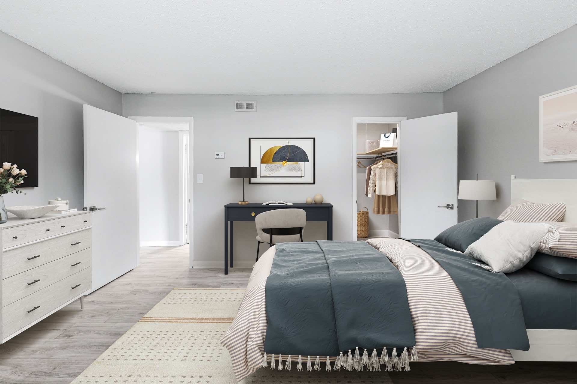spacious bedroom with a walk-in closet at elliot roswell