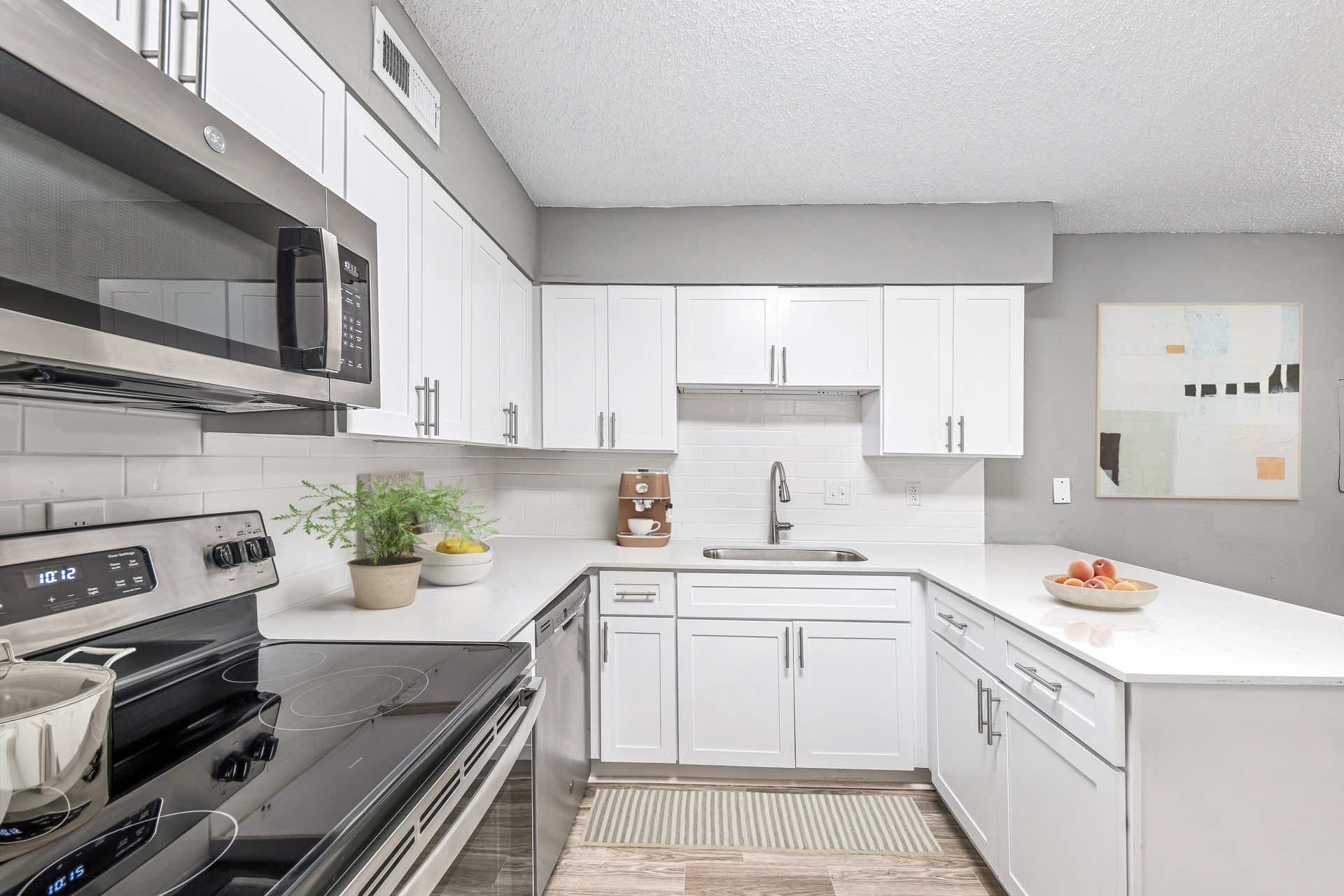 kitchen with white shaker cabinets