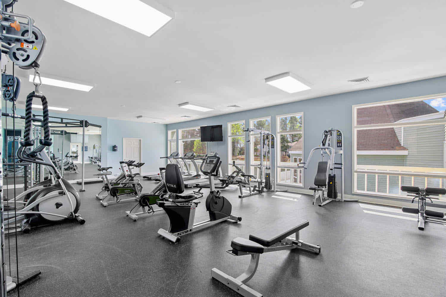 Weight lifting equipment in fitness center